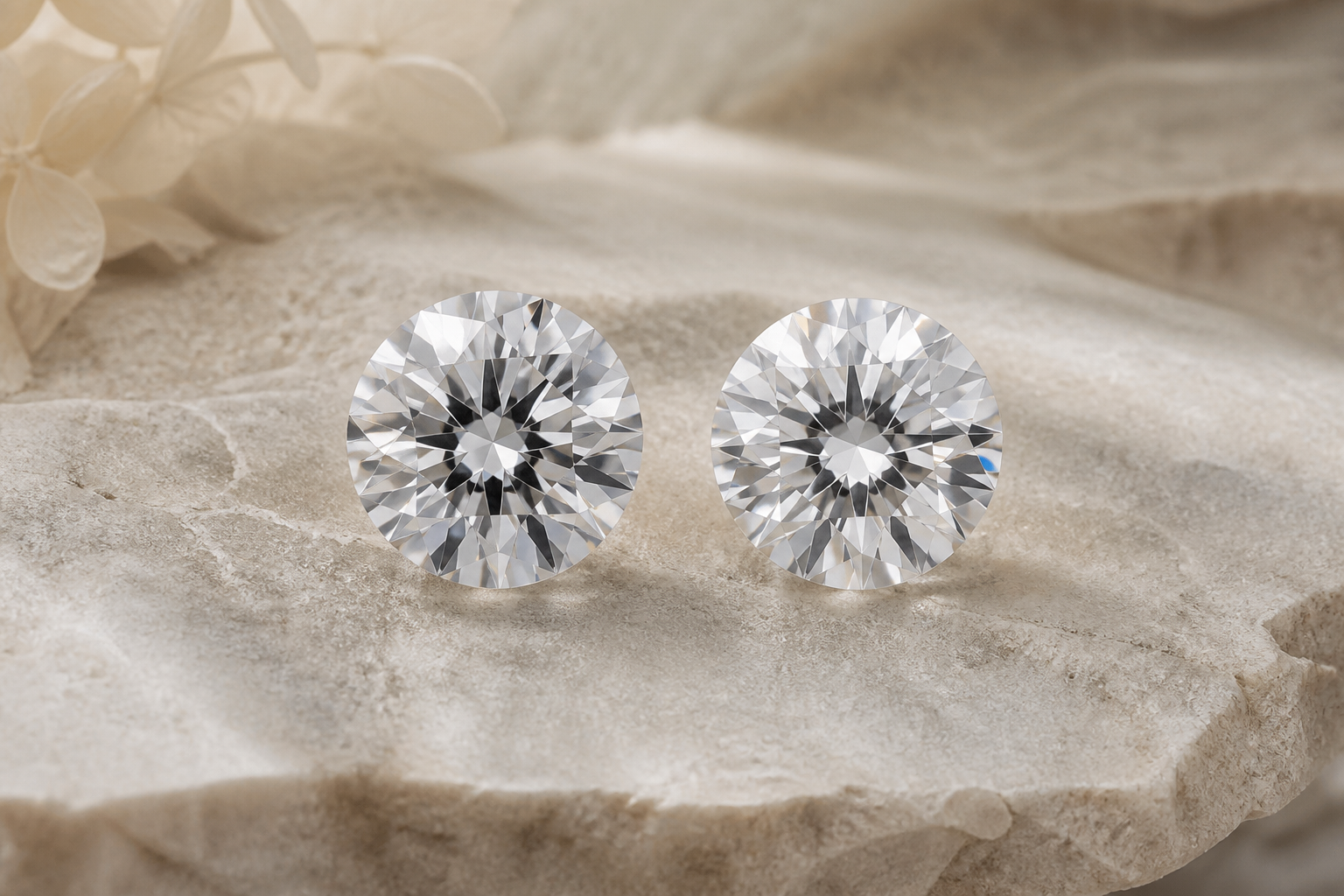 Two loose diamonds side by side for comparison