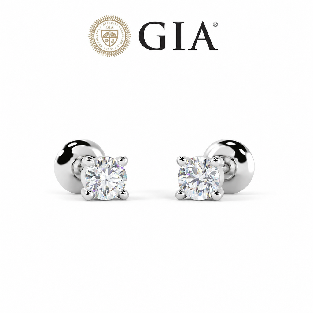 GIA Certified 0.40ct Natural Earth Mined Round Diamond Stud Earring 18k White Gold
