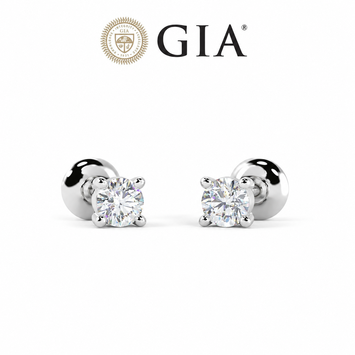 GIA Certified 0.40ct Natural Earth Mined Round Diamond Stud Earring 18k White Gold