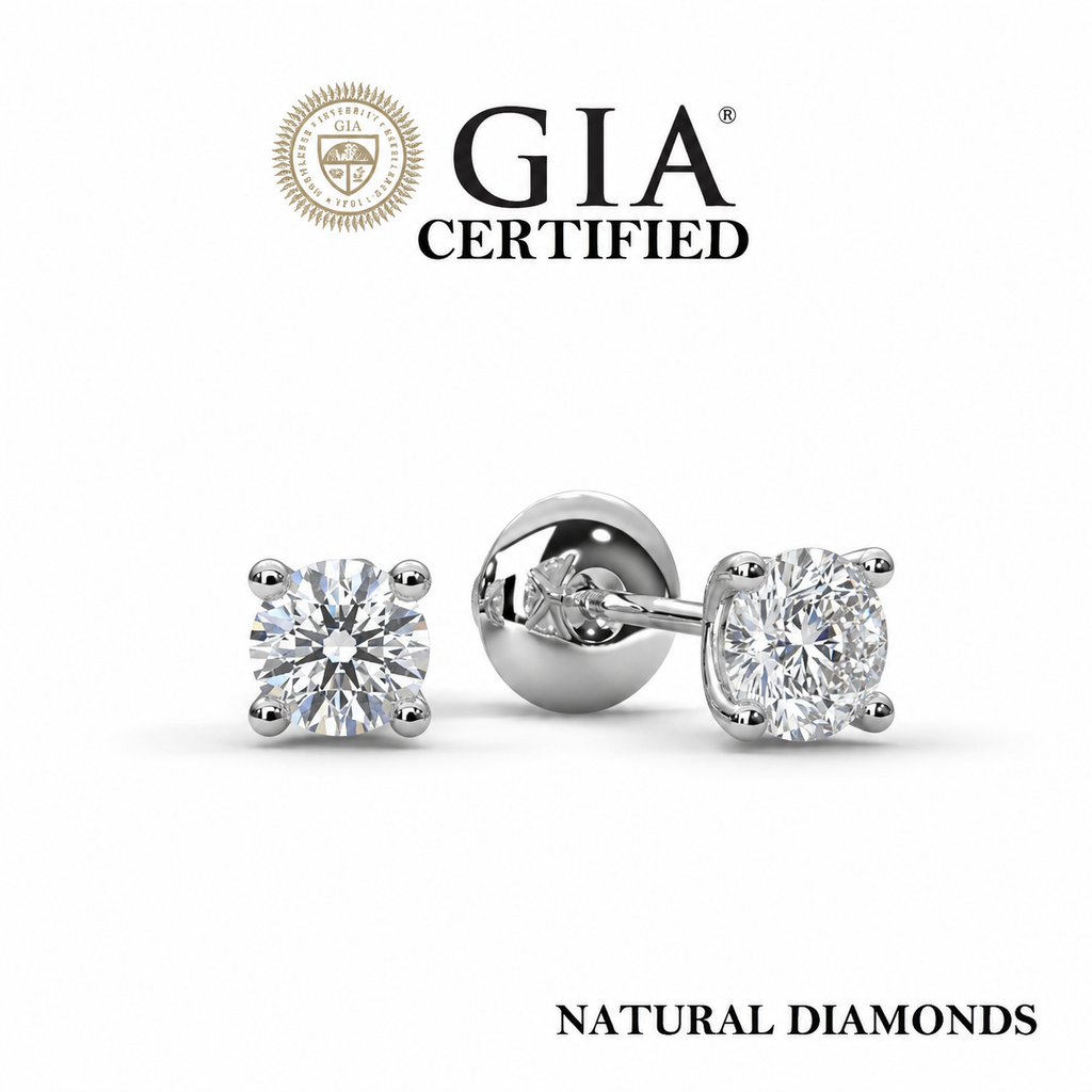 GIA Certified 0.40ct Natural Earth Mined Round Diamond Stud Earring 18k White Gold