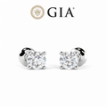 GIA Certified Natural 0.60 Carat Round Diamond Prong Set Stud Earring In 18k White Gold