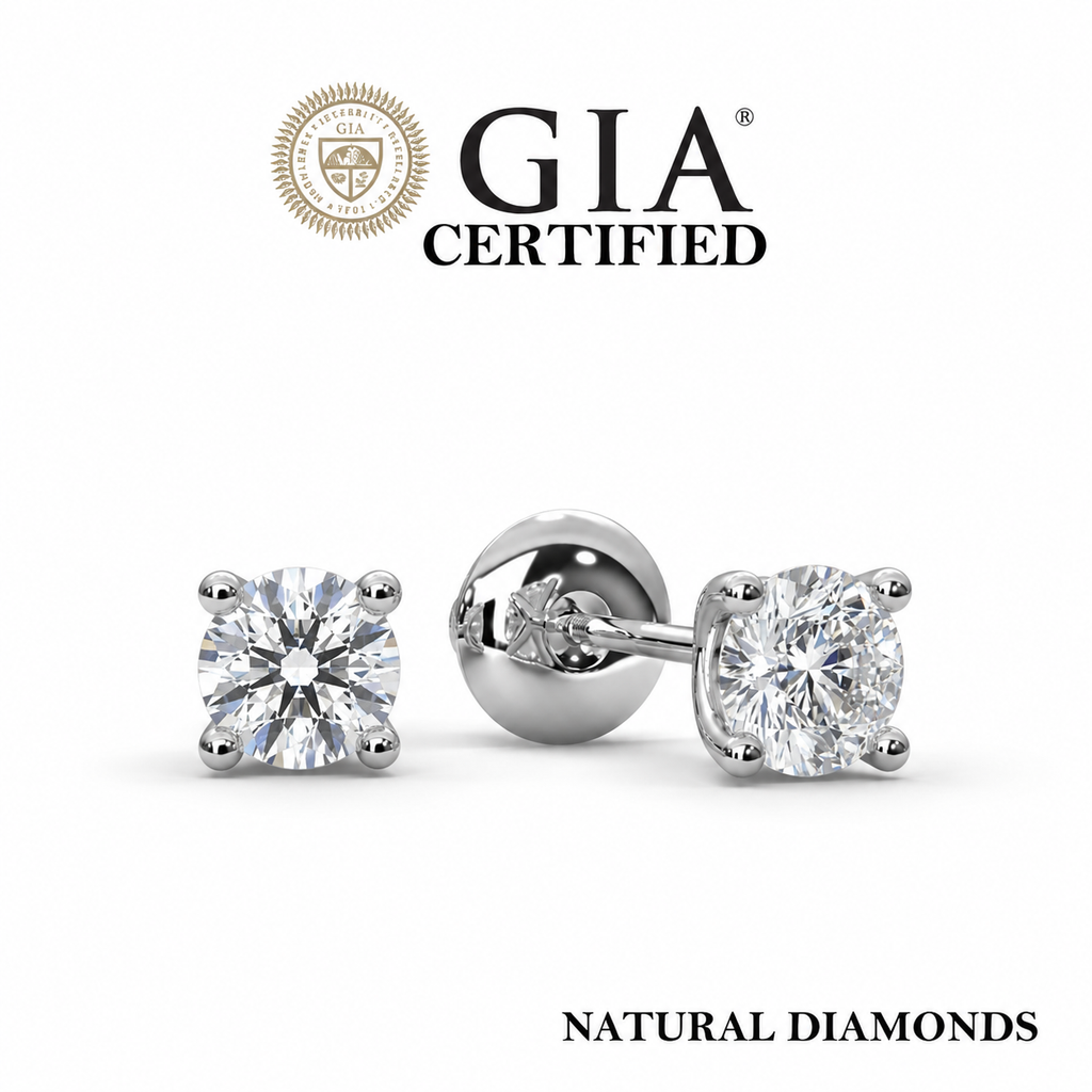 GIA Certified Natural 0.60 Carat Round Diamond Prong Set Stud Earring In 18k White Gold
