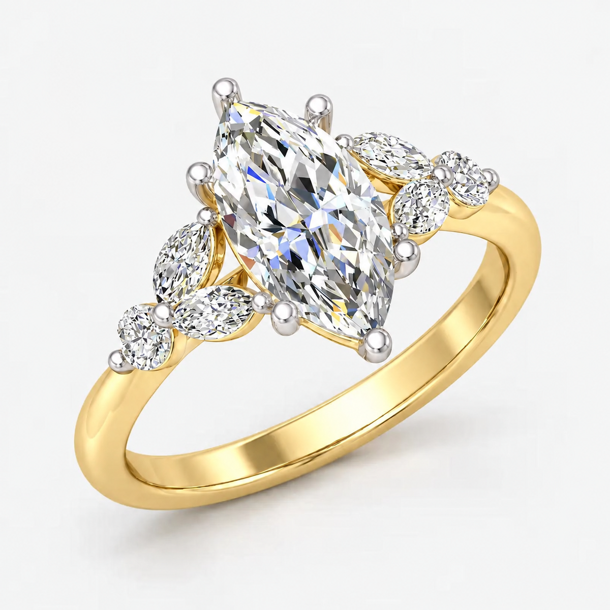 Marquise Cut Engagement Ring with Side Diamonds | IGI Certified Lab Grown in Platinum & Gold - 1-5ct