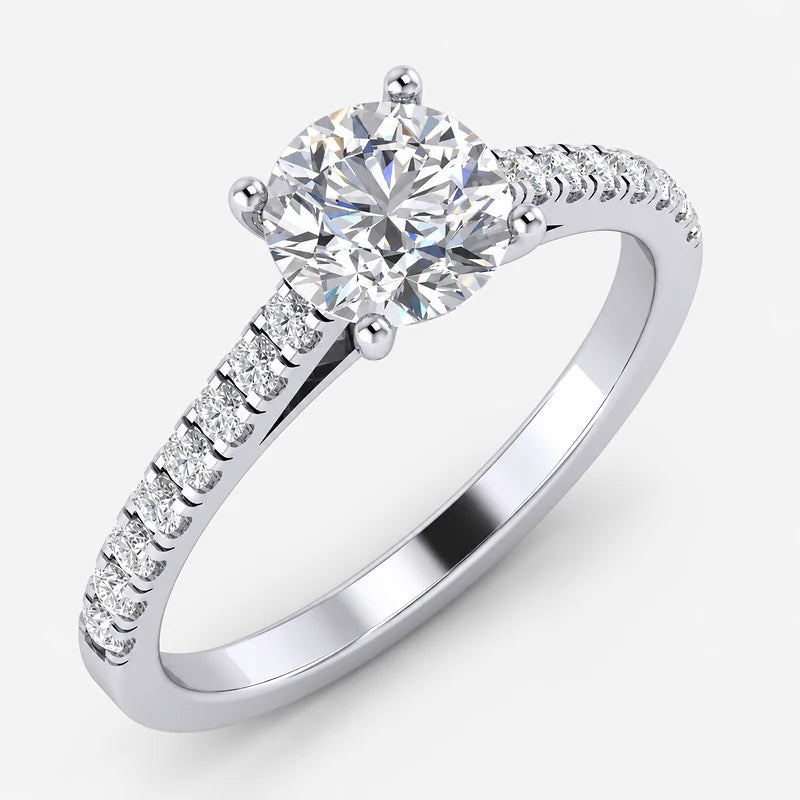 IGI Certified Lab Grown Classic Round Brilliant Cut Diamond Pavé Solitaire Engagement Ring in Gold & Platinum – 1–5Ct