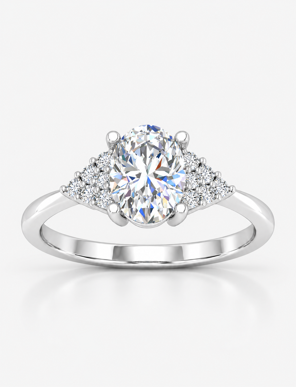 IGI Certified Oval-Cut Diamond Engagement Ring with Triangular Cluster Side Stones in Platinum & Gold