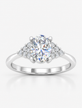 IGI Certified Oval-Cut Diamond Engagement Ring with Triangular Cluster Side Stones in Platinum & Gold