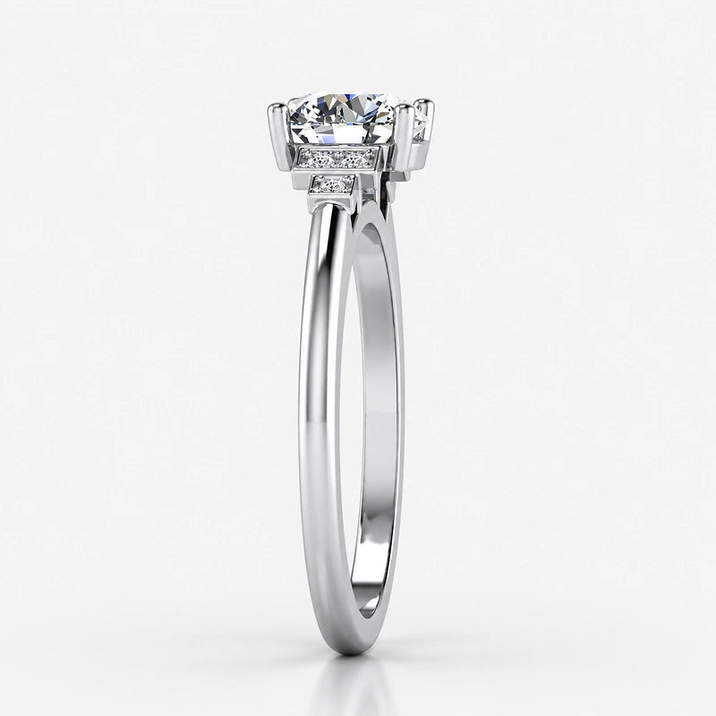 IGI Certified Lab Grown Round Brilliant Cut Art Deco Diamond Engagement Ring in Gold & Platinum – 1–5Ct