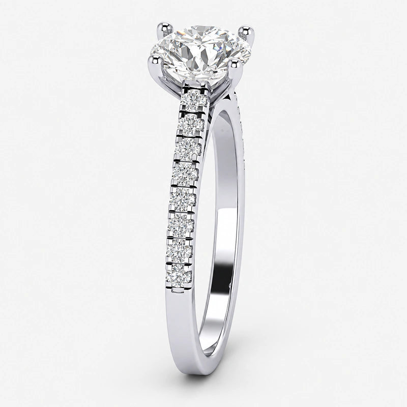 IGI Certified Lab Grown Classic Round Brilliant Cut Diamond Pavé Solitaire Engagement Ring in Gold & Platinum – 1–5Ct