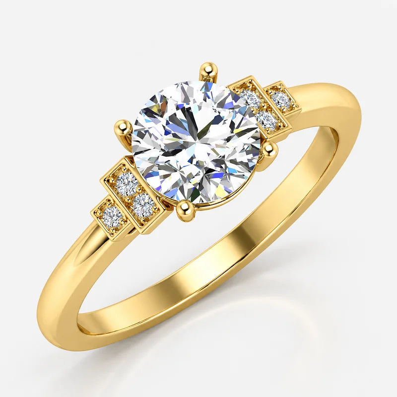 IGI Certified Lab Grown Round Brilliant Cut Art Deco Diamond Engagement Ring in Gold & Platinum – 1–5Ct