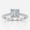 Classic Pavé-Set IGI Certified Lab Grown Princess-Cut Solitaire Engagement Ring with Side Diamonds in Gold & Platinum