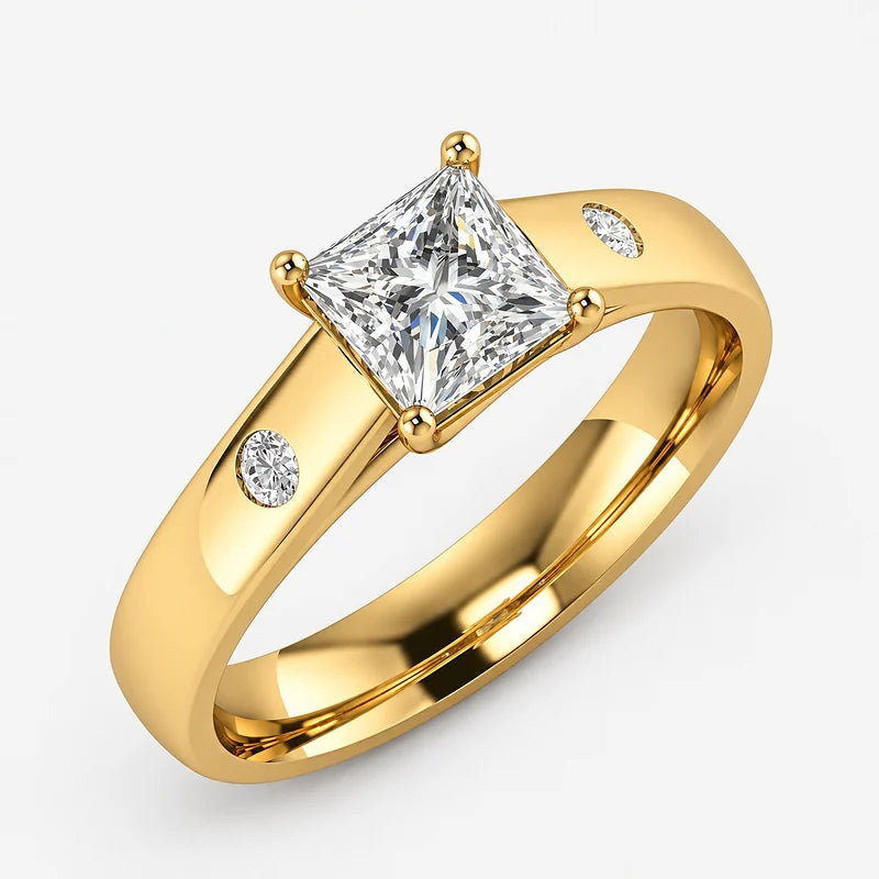 IGI Certified Lab Grown Best-Selling Princess Cut Solitaire Engagement Ring with Flush-Set Accent Diamonds in Gold & Platinum