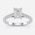 IGI Certified Lab Grown Fine Emerald Cut & Round Diamond Claw & Pavé Set Engagement Ring in Gold & Platinum – 1–4Ct