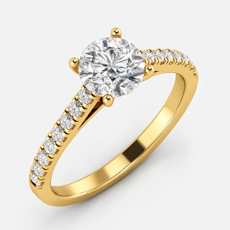 IGI Certified Lab Grown Classic Round Brilliant Cut Diamond Pavé Solitaire Engagement Ring in Gold & Platinum – 1–5Ct