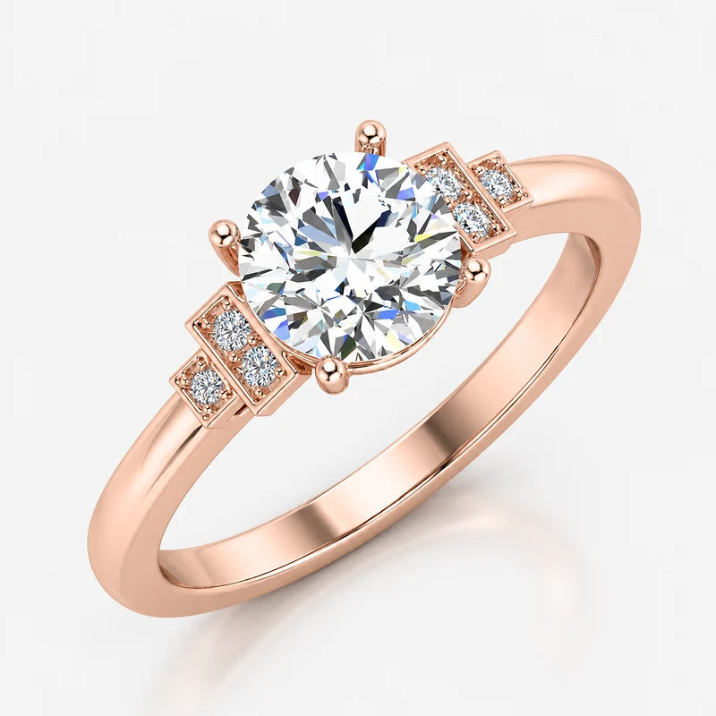 IGI Certified Lab Grown Round Brilliant Cut Art Deco Diamond Engagement Ring in Gold & Platinum – 1–5Ct