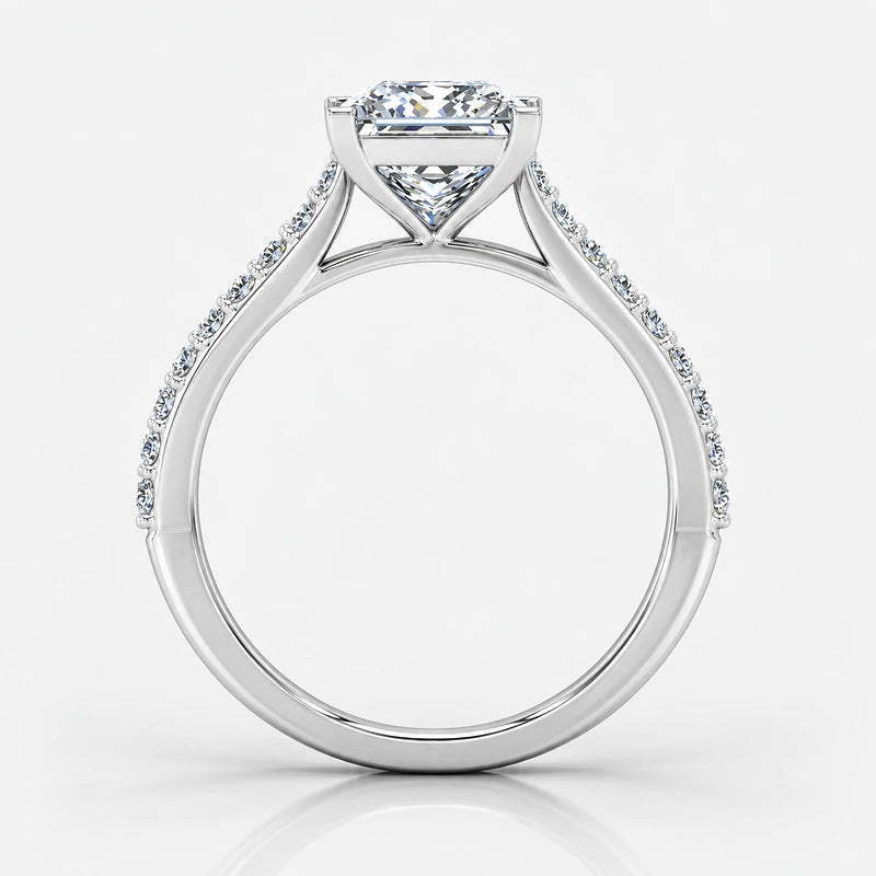 Classic Pavé-Set IGI Certified Lab Grown Princess-Cut Solitaire Engagement Ring with Side Diamonds in Gold & Platinum