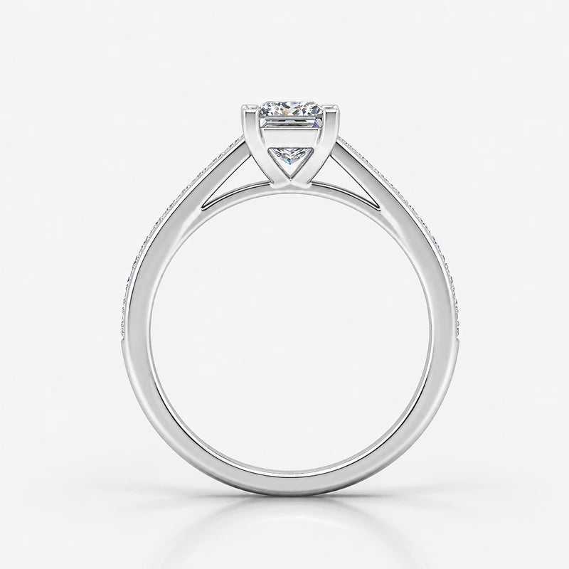 Best-Selling Channel-Set IGI Certified Lab Grown Princess-Cut Solitaire Ring with Side Diamonds in Gold & Platinum – 1–4Ct