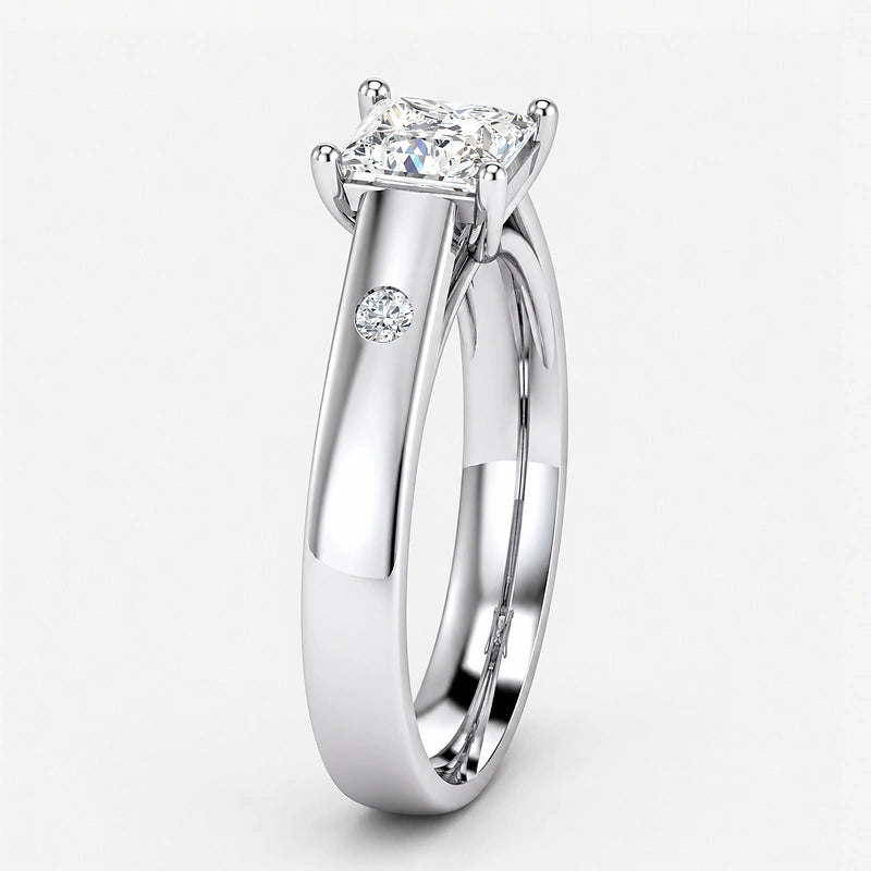 IGI Certified Lab Grown Best-Selling Princess Cut Solitaire Engagement Ring with Flush-Set Accent Diamonds in Gold & Platinum
