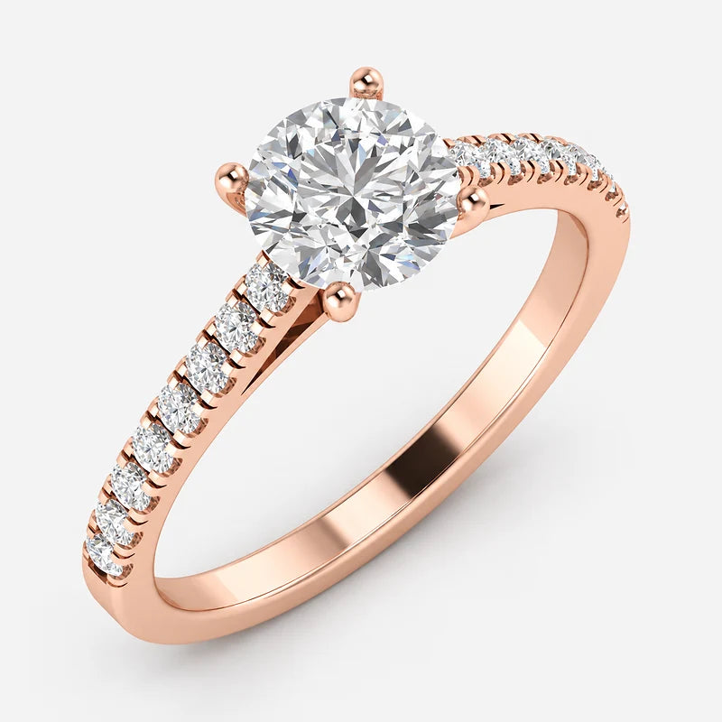 IGI Certified Lab Grown Classic Round Brilliant Cut Diamond Pavé Solitaire Engagement Ring in Gold & Platinum – 1–5Ct