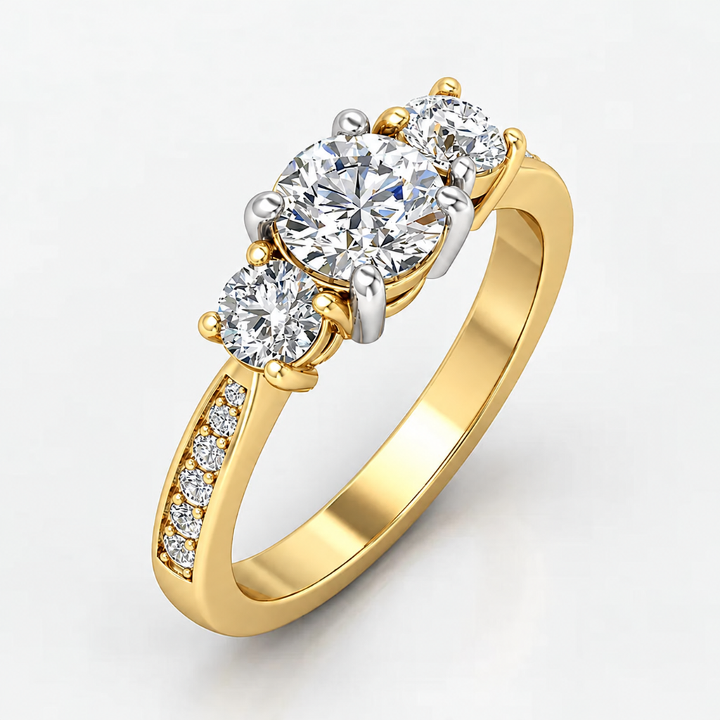 IGI Certified Lab Grown Round Diamond Engagement Ring with Side Diamonds in Gold & Platinum - 1-5ct