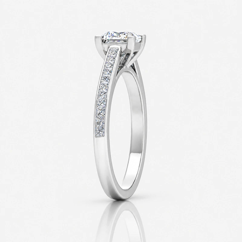 Best-Selling Channel-Set IGI Certified Lab Grown Princess-Cut Solitaire Ring with Side Diamonds in Gold & Platinum – 1–4Ct