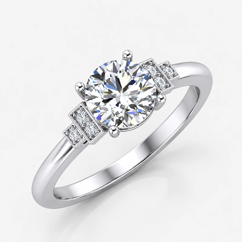 IGI Certified Lab Grown Round Brilliant Cut Art Deco Diamond Engagement Ring in Gold & Platinum – 1–5Ct