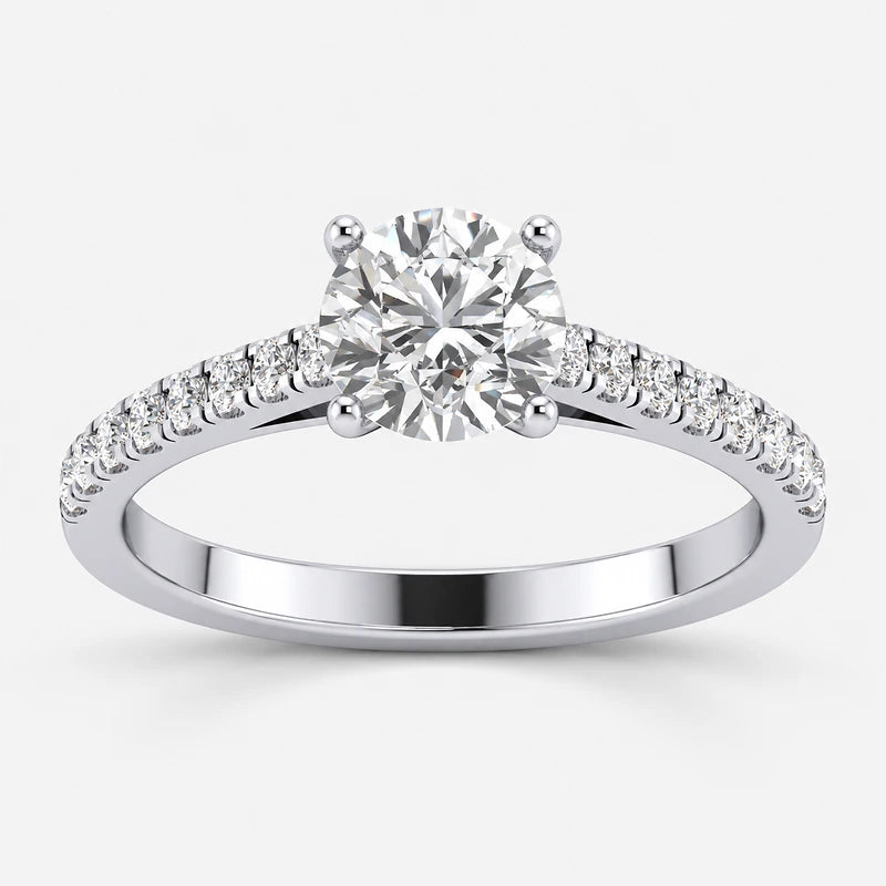 IGI Certified Lab Grown Classic Round Brilliant Cut Diamond Pavé Solitaire Engagement Ring in Gold & Platinum – 1–5Ct