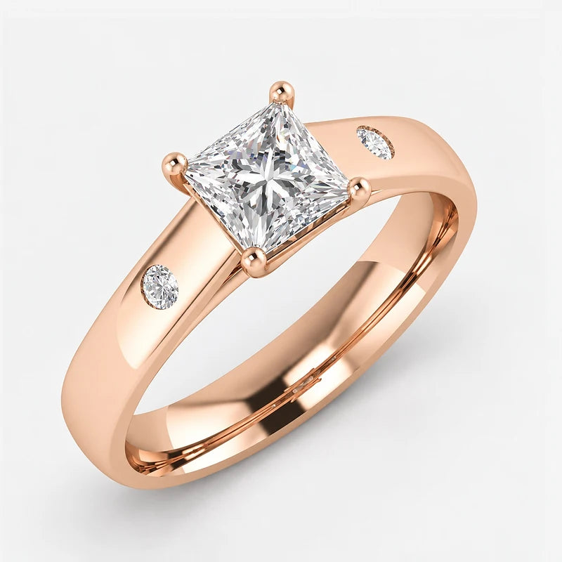 IGI Certified Lab Grown Best-Selling Princess Cut Solitaire Engagement Ring with Flush-Set Accent Diamonds in Gold & Platinum