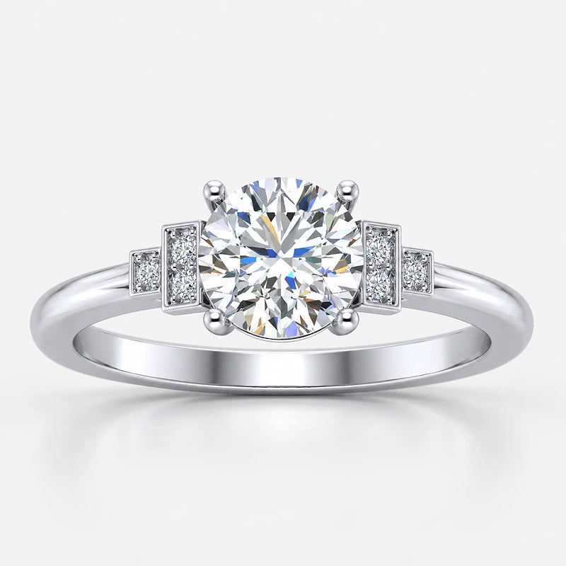 IGI Certified Lab Grown Round Brilliant Cut Art Deco Diamond Engagement Ring in Gold & Platinum – 1–5Ct