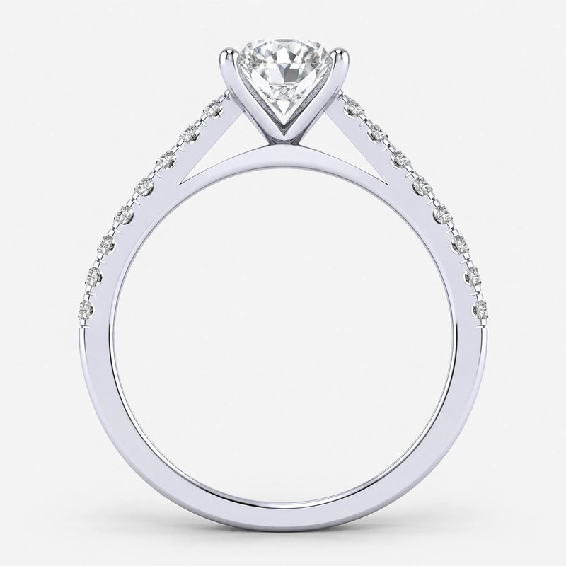 IGI Certified Lab Grown Classic Round Brilliant Cut Diamond Pavé Solitaire Engagement Ring in Gold & Platinum – 1–5Ct