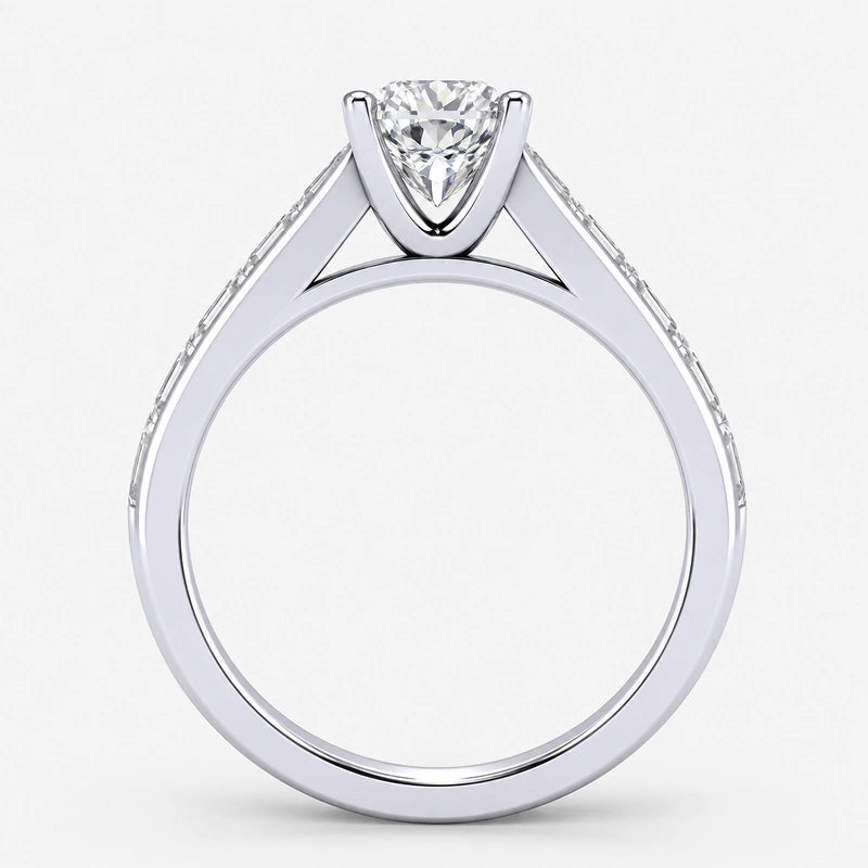 IGI Certified Lab Grown Classic Cushion-Cut Diamond Engagement Ring with Channel-Set Baguette Shank in Gold & Platinum – 1–4Ct