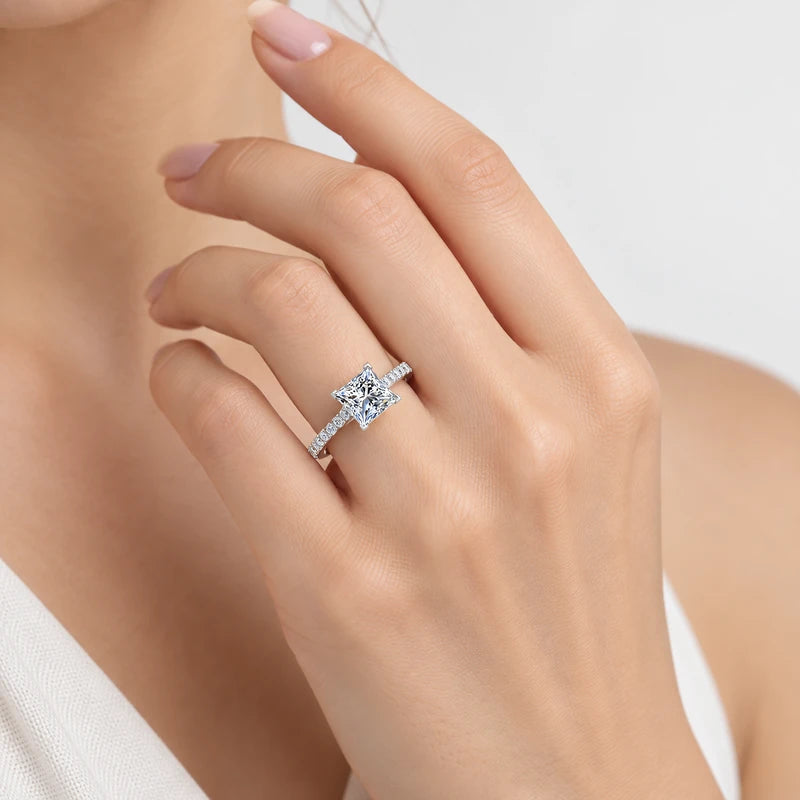 Classic Pavé-Set IGI Certified Lab Grown Princess-Cut Solitaire Engagement Ring with Side Diamonds in Gold & Platinum