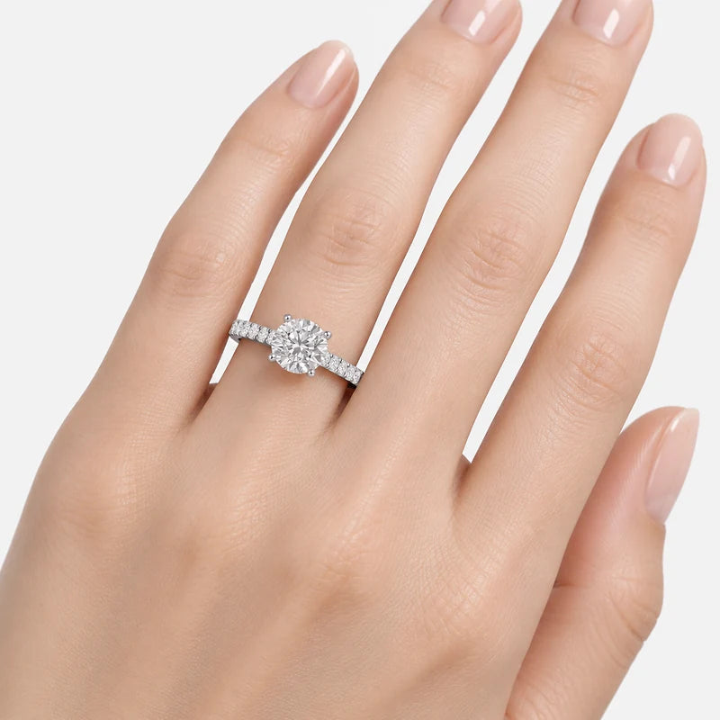 IGI Certified Lab Grown Classic Round Brilliant Cut Diamond Pavé Solitaire Engagement Ring in Gold & Platinum – 1–5Ct
