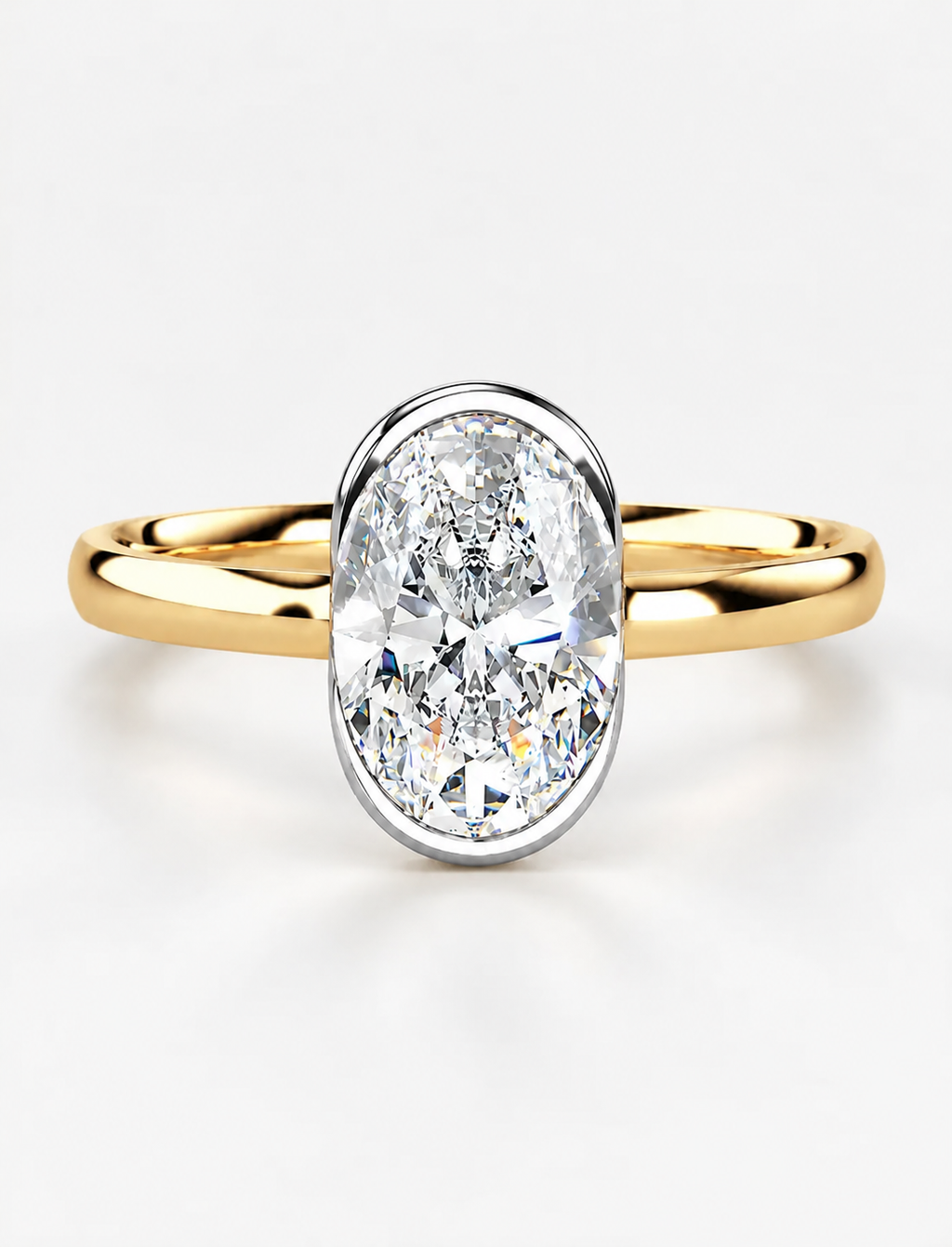 IGI Certified Lab-Grown Modern Minimalist Oval Bezel Solitaire Engagement Ring in Gold & Platinum