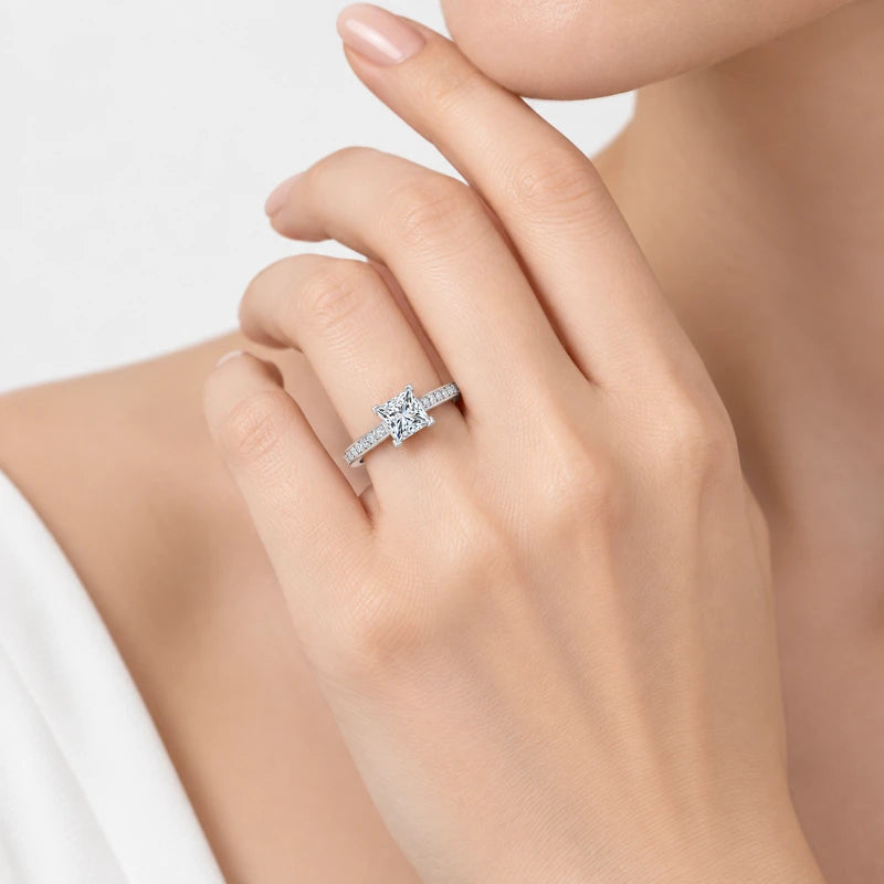 Best-Selling Channel-Set IGI Certified Lab Grown Princess-Cut Solitaire Ring with Side Diamonds in Gold & Platinum – 1–4Ct