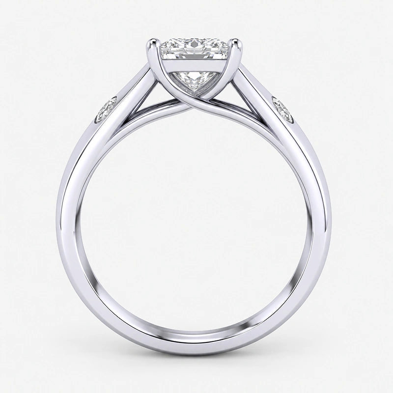 IGI Certified Lab Grown Best-Selling Princess Cut Solitaire Engagement Ring with Flush-Set Accent Diamonds in Gold & Platinum