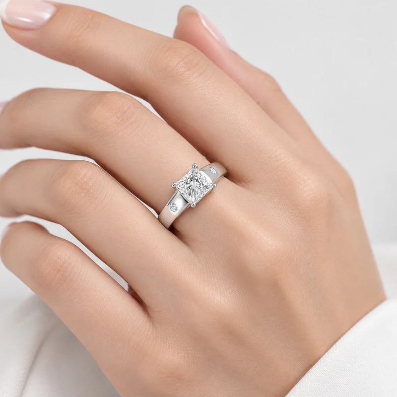 IGI Certified Lab Grown Best-Selling Princess Cut Solitaire Engagement Ring with Flush-Set Accent Diamonds in Gold & Platinum