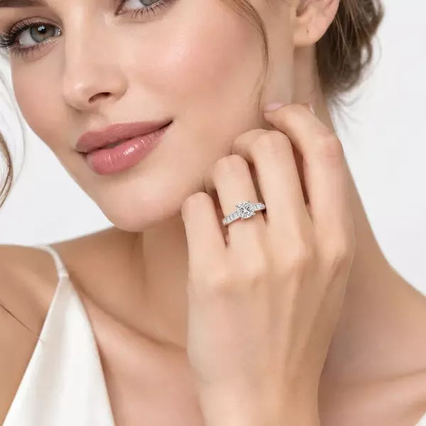 IGI Certified Lab Grown Classic Cushion-Cut Diamond Engagement Ring with Channel-Set Baguette Shank in Gold & Platinum – 1–4Ct