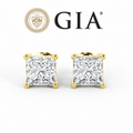 GIA Certified 100% Natural Princess Cut Diamond 18k Yellow Gold Stud Earrings 1.02Ct