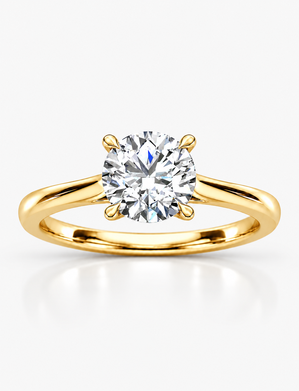 Round Diamond Four Claw Solitaire Engagement Ring Lab Grown in Gold & Platinum