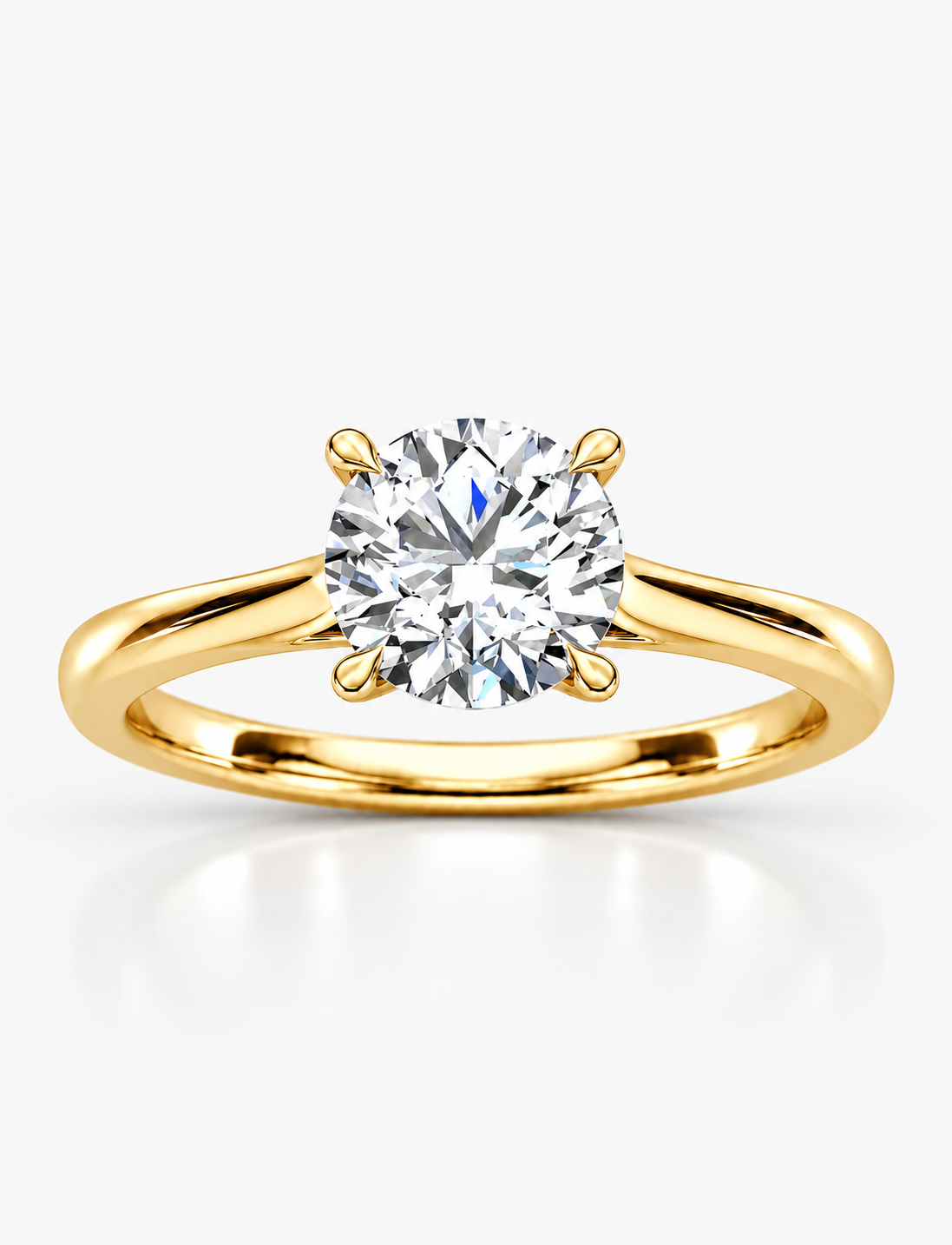 Round Diamond Four Claw Solitaire Engagement Ring Lab Grown in Gold & Platinum