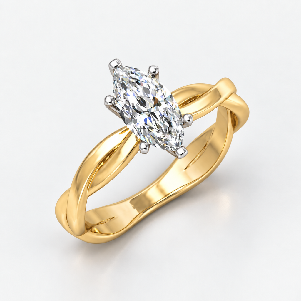 Twisted Solitaire Engagement Ring Marquise Diamond IGI Certified in Gold & Platinum