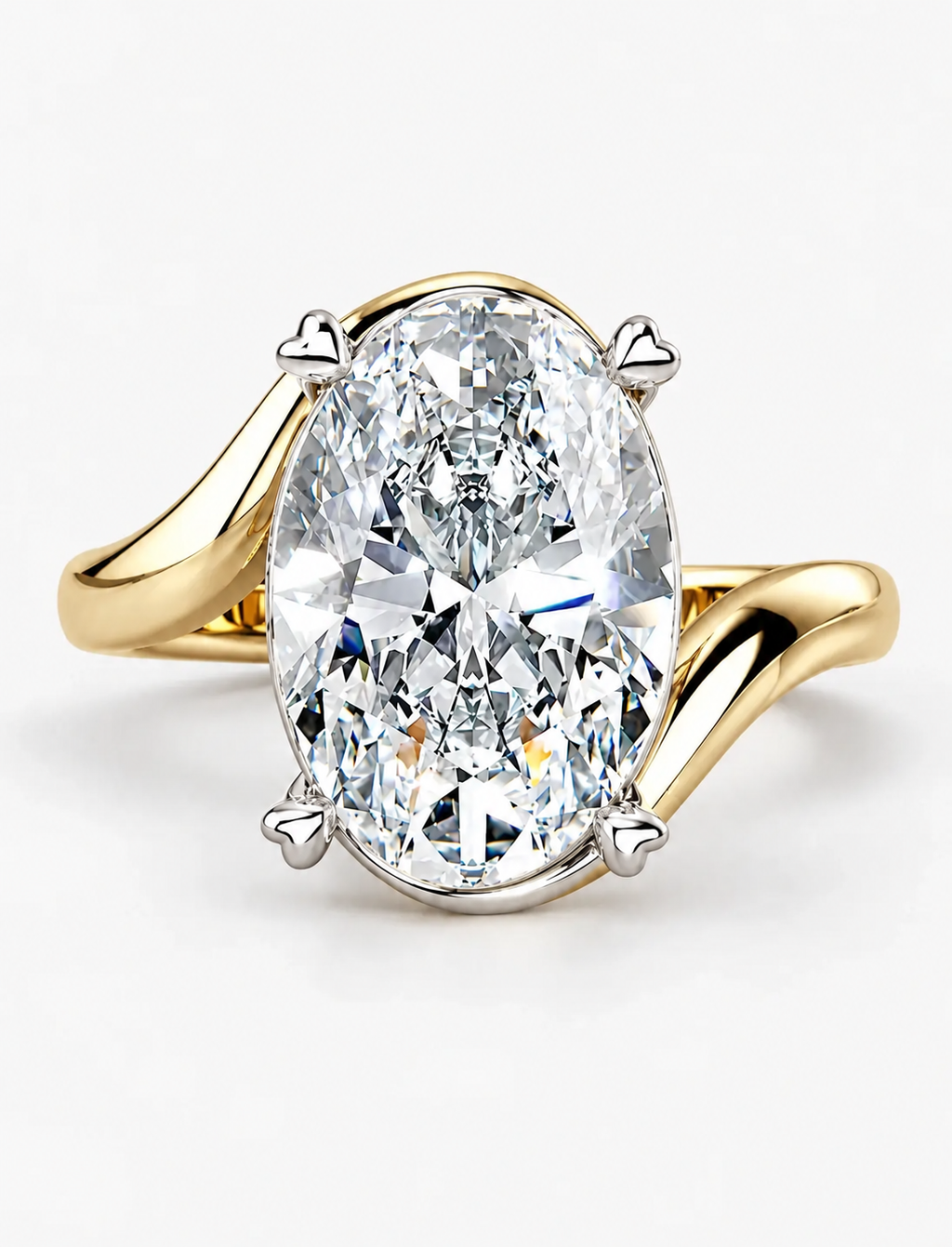 IGI Certified Lab Grown Oval Diamond Bypass Twist Solitaire Engagement Ring in Gold & Platinum