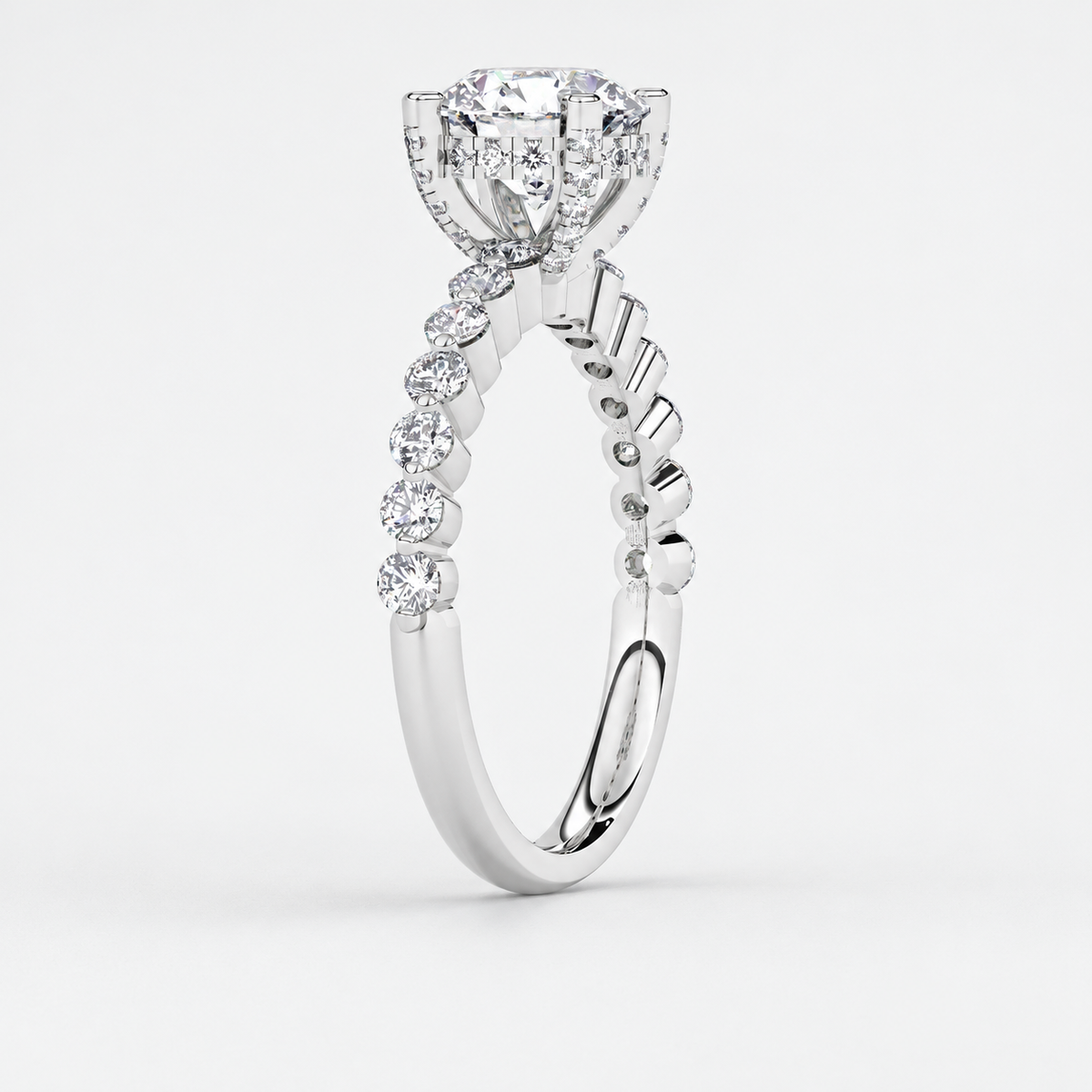 Round Diamond Engagement Ring Platinum Labgrown 2.10 Ct Solitaire with side Diamond