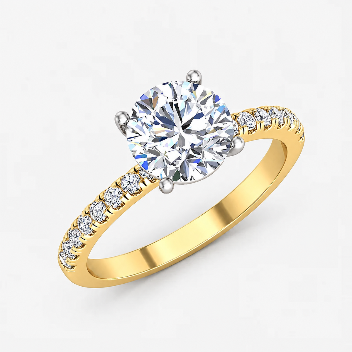 IGI Certified Lab Grown Round Diamond Claw & Pavé Engagement Ring in Gold & Platinum - 1-5ct
