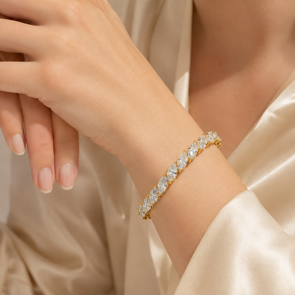 10.00 Carat Marquise Diamond Claw Setting Tennis Bracelet 9k Gold
