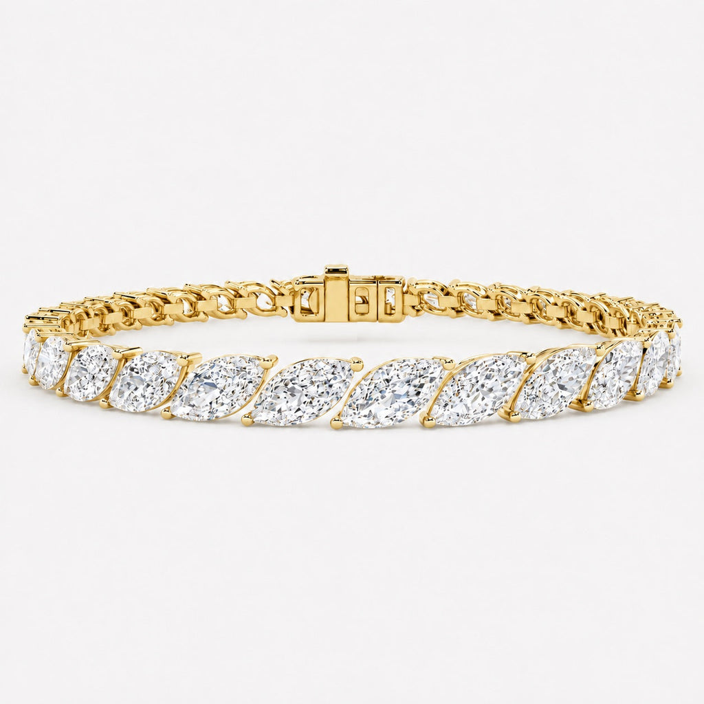 10.00ct Marquise Diamond Tennis Bracelet - 9k Yellow Gold