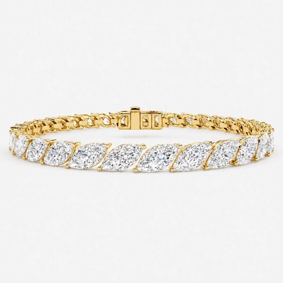 10.00ct Marquise Diamond Tennis Bracelet - 9k Yellow Gold