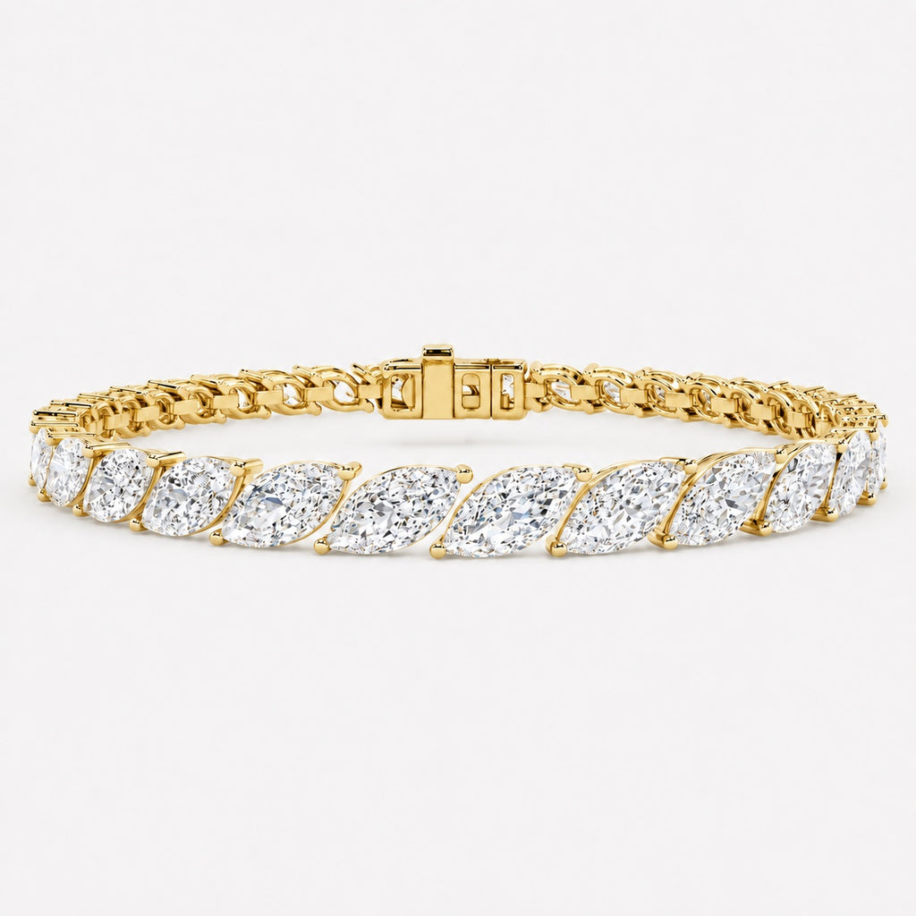 10.00 Carat Marquise Diamond Claw Setting Tennis Bracelet 9k Gold