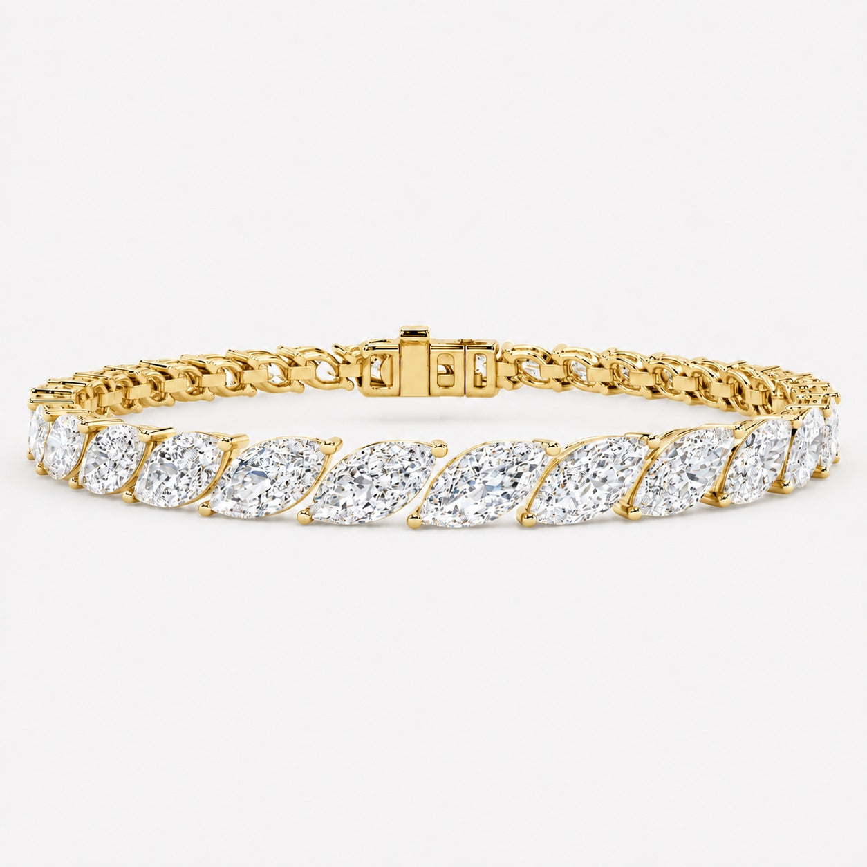 10.00 Carat Marquise Diamond Claw Setting Tennis Bracelet 9k Gold