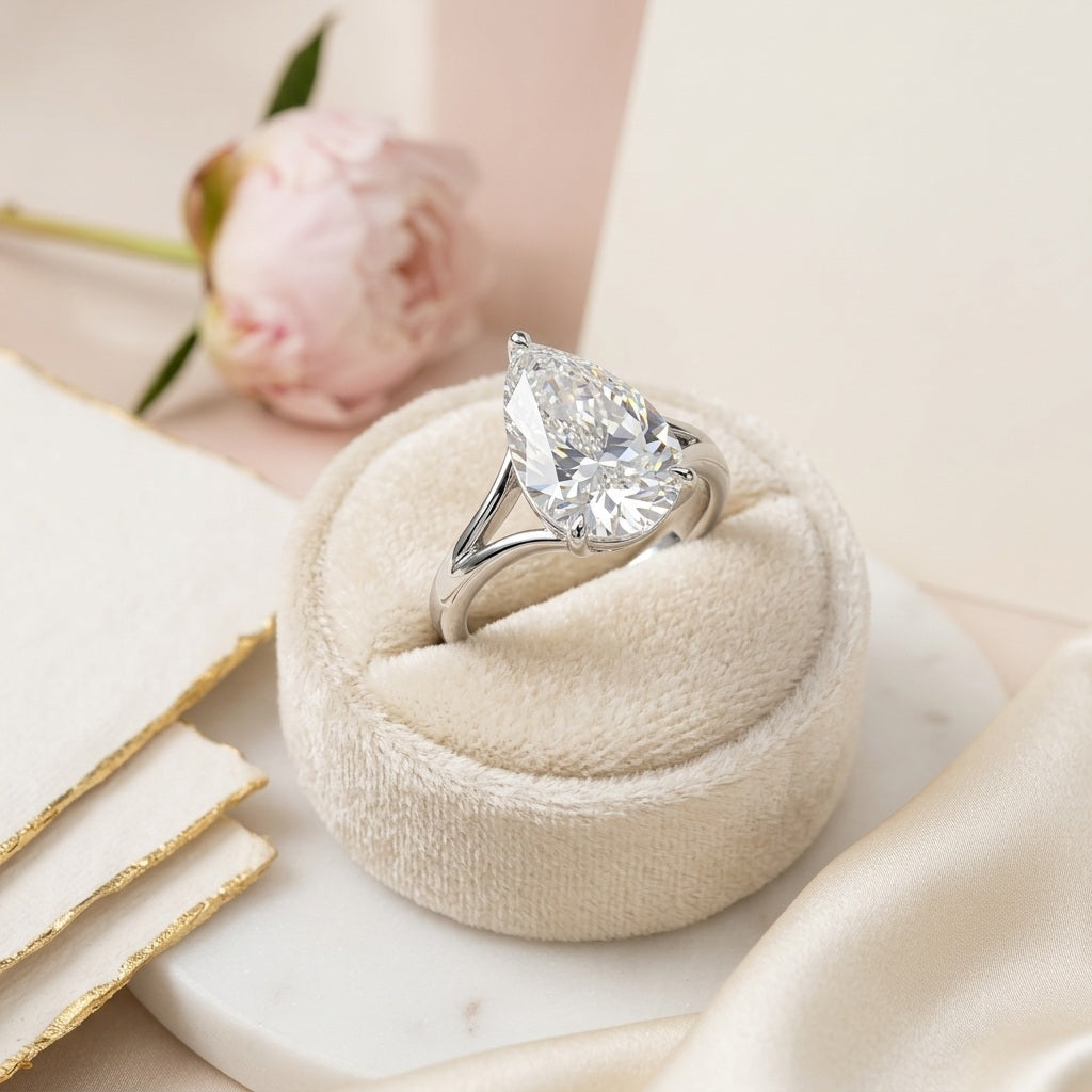 Clearance 5.00CT IGI Certified Lab Grown Pear Diamond Solitaire Engagement Ring